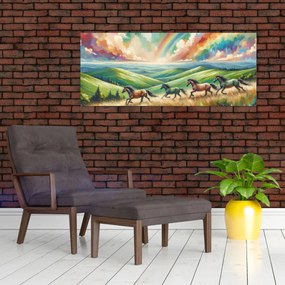 Obraz – Kone cválajúce krajinou (120x50 cm)