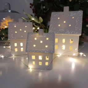 DECOLED Keramický domček, 10,6 x 8,7 x 16,8 cm, teplá biela, 2xLR44