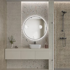 Erga Emma, okrúhle LED zrkadlo 90cm, čierny kovový rám, 2070 lm, 6500K, zadné osvetlenie, ERG-V01-201-9090-BK