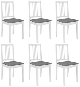 Jedálenské stoličky s podložkami 6 ks, biele, drevený masív