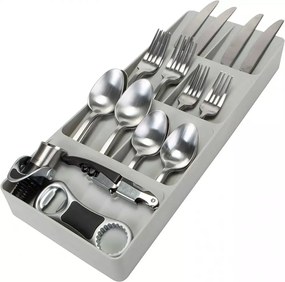 Organizér do úzkého šuplíku na příbory, příborník 7 přihrádek, plastový, šedý - 40 x 16 cm