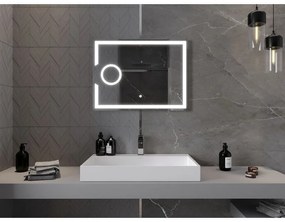 Mexen Onyx, LED kúpeľňové zrkadlo s podsvietením a kozmetickým zrkadielkom 80x60 cm, 6000K, ochrana proti zahmlievaniu, 9813-080-060-611-00