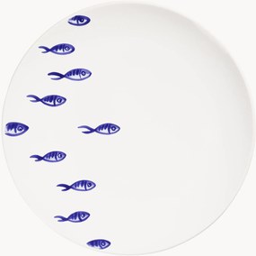 Ručne vyrobený plytký tanier Blauer Fischschwarm