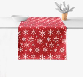 Goldea vianočný behúň na stôl valencia - biele vločky na červenej 50x120 cm