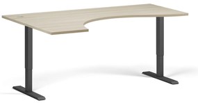 Ergonomický výškovo nastaviteľný stôl, 180x120 cm, 2 motory, L/P, čierna podnož, dub prírodný