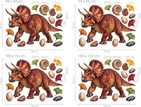 Realistický červený triceratops realistické dinosaurie nálepky do chlapčenskej izby na stenu arch 46 x 34 cm
