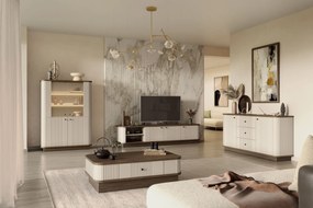 Konferenčný stolík Vespera 103x60 cm na sokli - kašmírová / orech / čierna