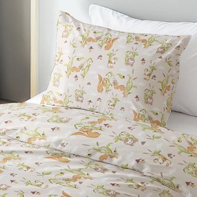 Biante Detské bavlnené posteľné obliečky Sandra SA-695 Veveričky a ježkovia na svetlo béžovom Jednolôžko 140x200 a 70x90 cm