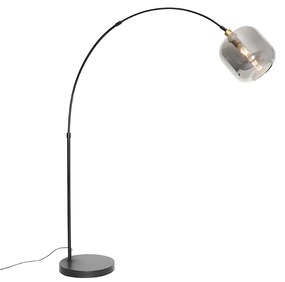 Oblúková lampa čierna so zlatom a dymovým sklom - Zuzanna