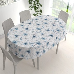 Biante Bavlnený oválny obrus Sandra SA-737 Modro-sivé kvety vanilky na bielom 120x200 cm