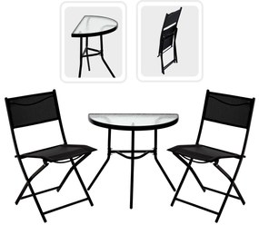 Balkónový set: 2 Skladacie stoličky a polkruhový stolík - čierny