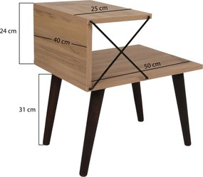 Nočný stolík KIVARO s kovovým detailom, borovica