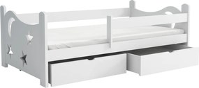 Detská posteľ z masívu borovice STARS s výrezom a šuplíkmi - 200x90 cm - BIELA