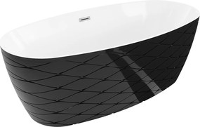 Mexen Olea Voľne Stojaca Vaňa 170x80 cm, Biela/Čierna, Chróm Prepad