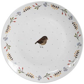 Biely keramický dezertný tanier s motívom vtáčika Moineau - Ø 20*2 cm