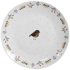 Biely keramický dezertný tanier s motívom vtáčika Moineau - Ø 20*2 cm