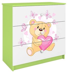 Detská komoda Babydreams zelená – Medveď s motýľmi