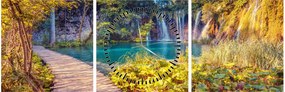 Obraz - Plitvické jazerá, Chorvátsko (s hodinami) (90x30 cm)
