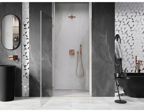 Mexen Lunar-B, ľavé otočné sprchové dvere 65 cm, 8mm číre sklo, medený matný profil, 832-065-000-65-00-L