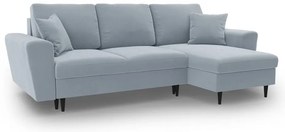 Svetlomodrá zamatová rozkladacia/s úložným priestorom rohová pohovka Kyoto – Cosmopolitan Design