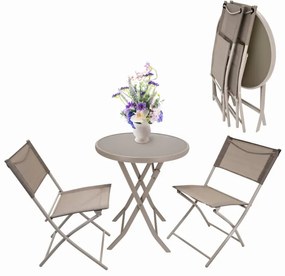 Dekorstudio Jumi Garden Balkónový skladací set na malý balkón 2x stolička a okrúhly stôl - béžový