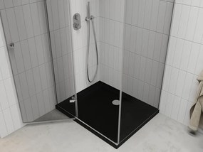 Mexen Roma, sprchový kút s krídlovými dverami 100 (dvere) x 80 (stena) cm, 6mm číre sklo, chrómový profil + slim sprchová vanička čierna + chrómový sifón, 854-100-080-01-00-4070