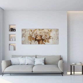 Obraz - Dievča s ružami (120x50 cm)