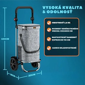 Nákupná taška na kolieskach EASY, 50l, šedá Monzana