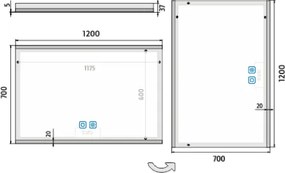 Nimco LED zrkadlo 1200x700 s dvoma dotykovými senzormi - ZP 12006VX