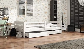 Detská posteľ z masívu borovice so šuplíkmi EGO - 200x90 cm - biela
