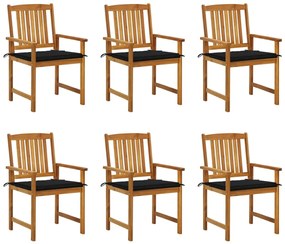Záhradné stoličky s podložkami 6 ks masívne akáciové drevo
