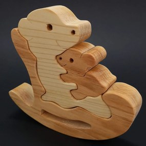AMADEA Drevené puzzle hojdací medveď, masívne drevo dvoch druhov drevín, 13,5x12x3 cm