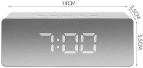 ISO Multifunkčné zrkadlové hodiny s budíkom a teplomerom, biela, 9145