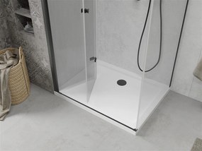 Mexen Lima, sprchovací kút so skladacími dverami 80 (dvere) x 90 (stena) cm, 6mm číre sklo, čierny profil + slim sprchová vanička biela s čiernym sifónom, 856-080-090-70-00-4010B