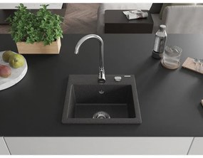 Mexen Milo, 1-komorový granitový drez 43,5x41 cm a kuchynská batéria Telma, čierna-škvrnitá, 6505-76-670200-00