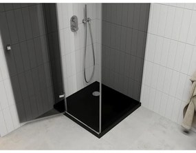 Mexen Roma, sprchový kút s krídlovými dverami 90 (dvere) x 90 (stena) cm, 6mm šedé sklo, chrómový profil + slim sprchová vanička čierna + chrómový sifón, 854-090-090-01-40-4070