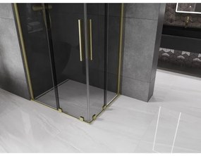 Mexen Velar Duo, sprchový kút s posuvnými dverami 100 x 90 cm, 8mm šedé sklo, zlatá matná, 871-100-090-42-55