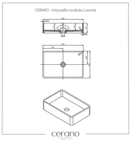 Cerano Lacerta, umývadlo na dosku z liateho mramoru 600x400x150 mm, biela matná, CER-CER-WB05