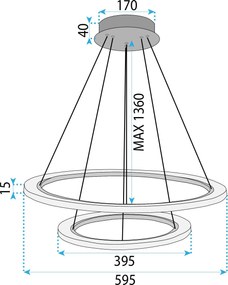 Toolight Toolight, LED závesné osvetlenie 60cm, 38W, 3500lm + diaľkové ovládanie, LHJ045-CP2, brúsená oceľ, OSW-50050