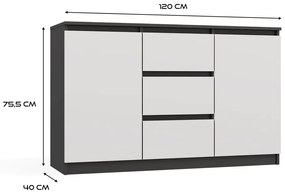 Komoda Malwa 2D3S 120 cm antracit/bílá