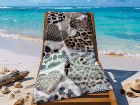 Rýchloschnúca plážová osuška LEOPARD HEARTS hnedo-biela 70 x 140 cm, 100% mikrovlákno