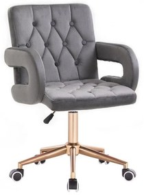 LuxuryForm DESIGN Stolička BOSTON VELUR na zlatej základni s kolieskami - šedá