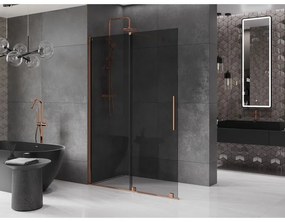 Mexen Velar, sprchová zástena s posuvnými dverami Walk-in 150 x 200 cm, 8mm šedé sklo, ružové zlato, 871-150-000-43-60