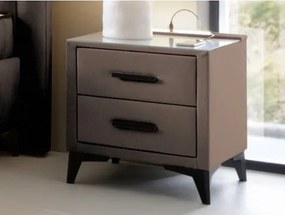 Nočný stolík Lusaka, hnedá látka, s osvetlením a USB%