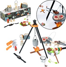 LEAN Toys Drevená kempingová súprava Príslušenstvo na táborák 45 El.