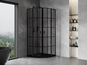 Mexen Mist L, štvrťkruhový sprchový kút s 2-krídlovými dverami, 80 x 80 cm, 8mm číre sklo, čierny profil, 8A32L-080-080-70-77