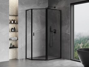 Mexen Mist L, päťuholníkový sprchový kút s krídlovými dverami, 100 x 80 cm, 8mm číre sklo, čierny profil, 8A8L-100-080-70-70-P