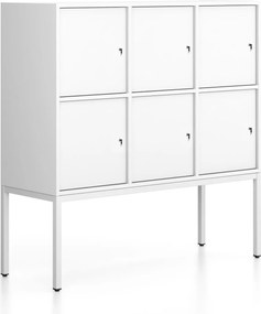 Kancelárska skriňa FRAME, nízka, biela podnož, 6x dvere, 1299 x 450 x 1331 mm, cylindrický zámok, biela
