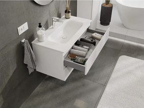 Mexen Rivel, kúpeľňová skrinka 90 cm s umývadlom Vela, 2 zásuvky, drážkovaná, biela matná, 91A20-09047-2-BFF01-W23M01