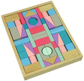 Lean Toys Drevené kocky v pastelových farbách - 55 prvkov